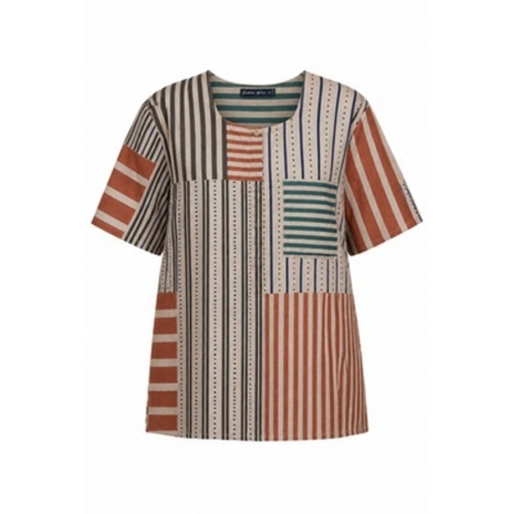 Gudrun Sjödén Tunic Top Women XL Multicolor Stripe Pocket Artsy Boho Lagenlook